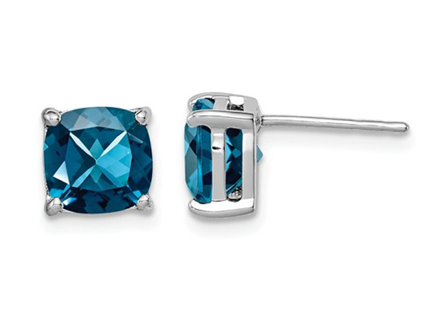 3.80 Carat (ctw) Natural Cushion Cut London Blue Topaz Stud Earrings in Sterling Silver