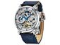 Anatol Automatic 46mm Skeleton Dual Time Watch - Silver Dial With Blue Leather
