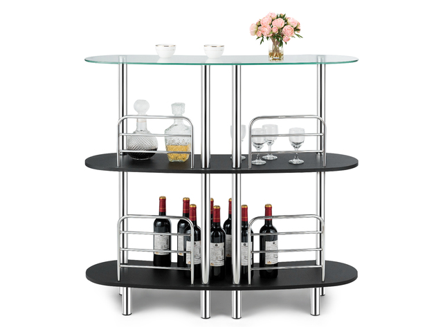 Costway Bar Table Wine Storage Home Liquor Pub Table w/Tempered Glass Top & 2 Shelves