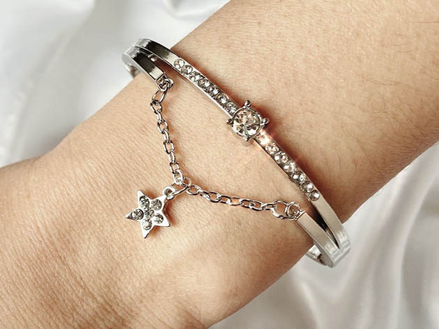 White Pav'e Celestial Bangle (Silver Plated)