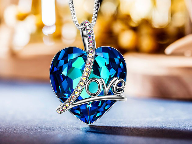 "Love" Necklace with Aurora Borealis Stones & Swarovski Crystals