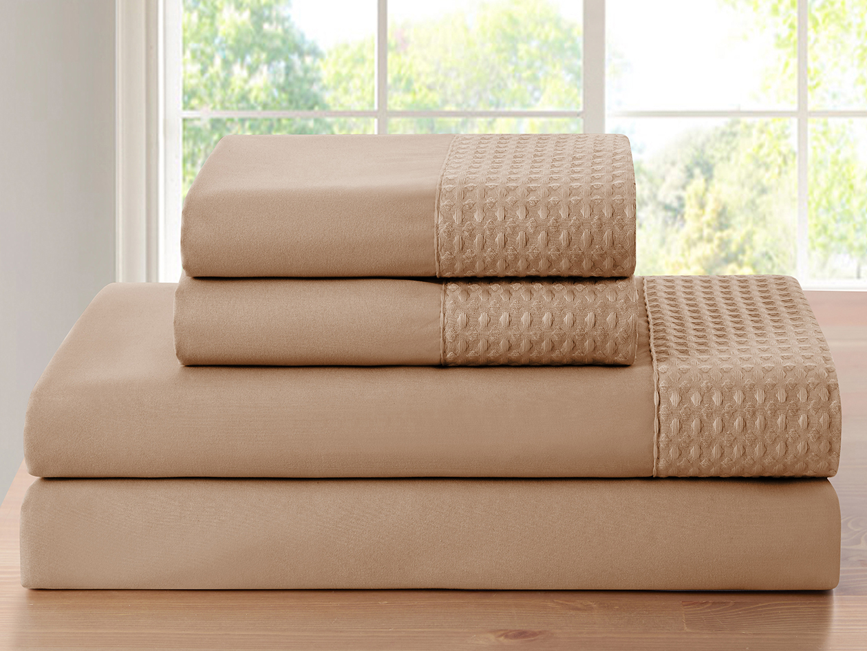 4-Piece Bamboo Blend Waffle Hem Sheet Set (Rust/Twin) 