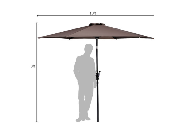 Costway 10FT Patio Umbrella 6 Ribs Market Steel Tilt W/ Crank Outdoor Garden Tan