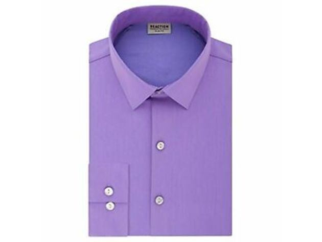 Kenneth Cole Reaction Men's Slim-Fit All Day Flex Performance Stretch Solid Dress Shirt Purple Size 36-37