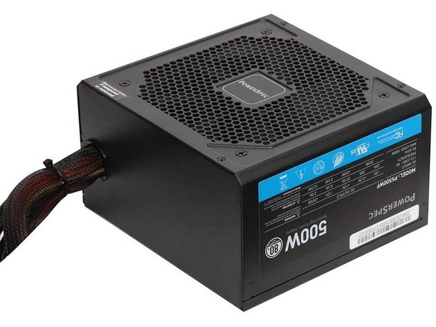 PowerSpec 500 Watt 80+ ATX Non-Modular White Certified Fixed Cable Power Supply (Used, Open Retail Box)