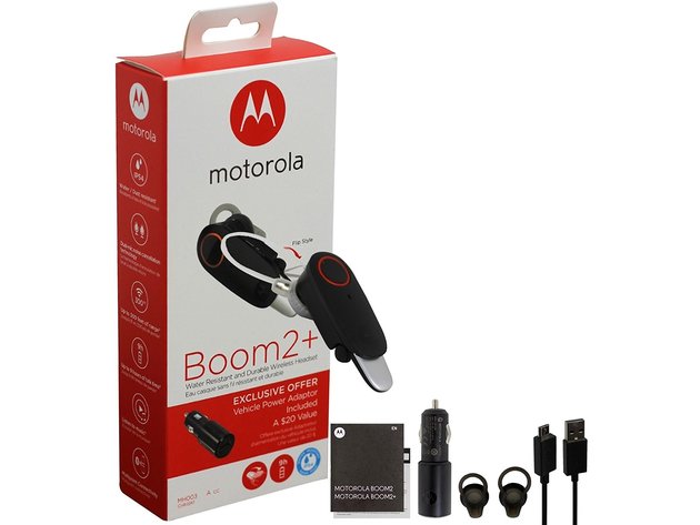Motorola Boom 2+ Water Resistant & Durable Wireless Headset with Car Charger