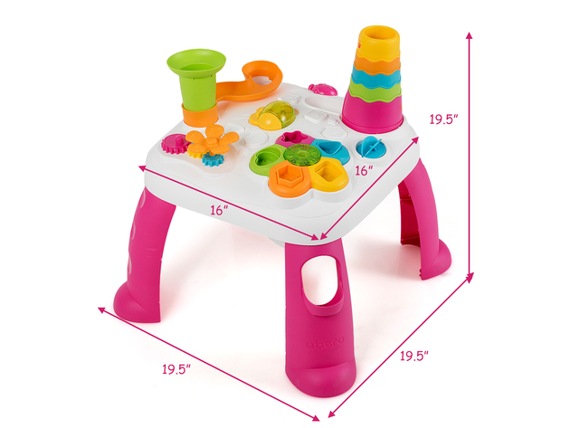 Costway 2 in 1 Learning Table Toddler Activity Center Sit to Stand Play BluePink - Pink (As Picture Shows)