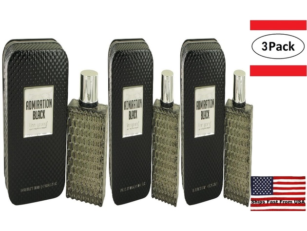 3 Pack Admiration Black by Linn Young Eau De Toilette Spray 3.3 oz for Men