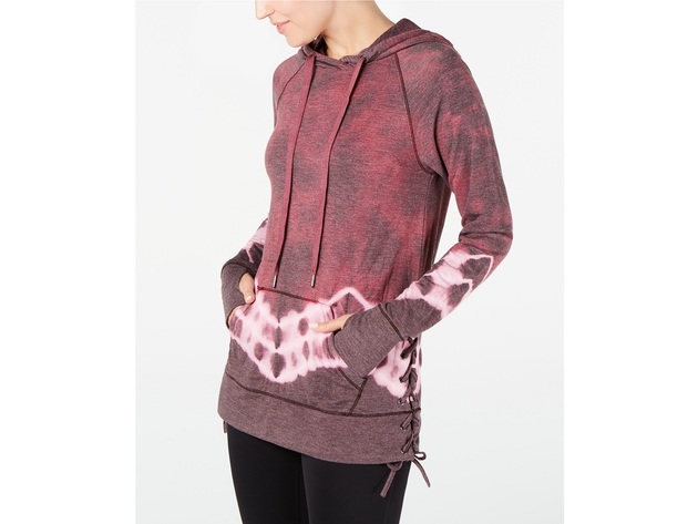 Ideology Women's Tie-Dyed Lace-Up Hoodie Red Passion Size Medium