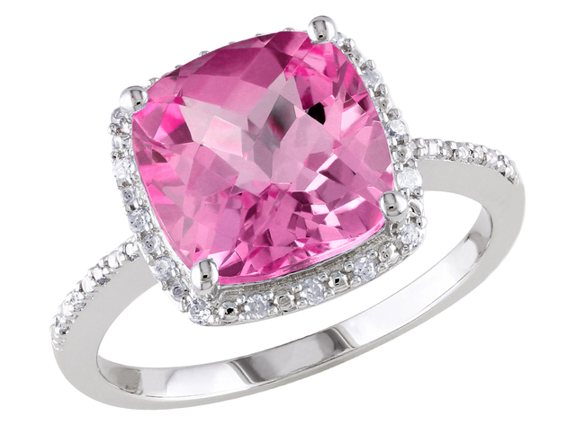 Created Pink Sapphire with Diamonds 5.80 Carat (ctw) in Sterling Silver - 9