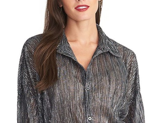 Rachel Rachel Roy Women's Ben Metallic Textured Top Silver Size Extra Large