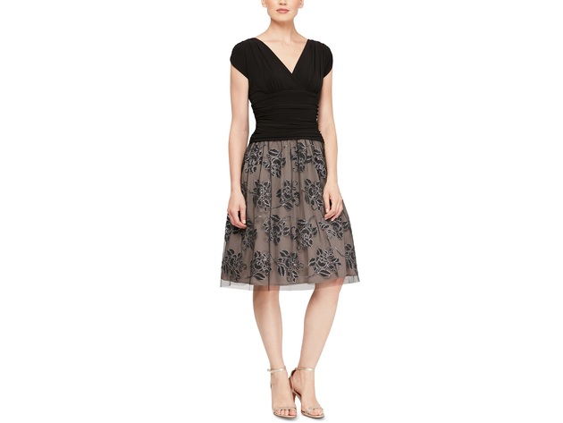 Sl Fashions Women's Embellished Floral-Print A-Line Dress Black Size 16