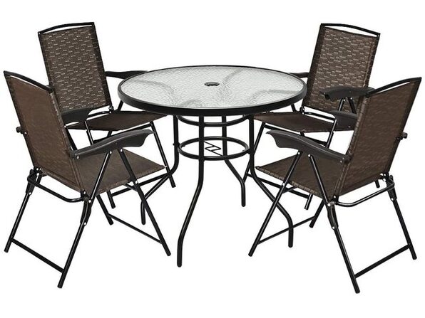 Costway 5 Piece Bistro Patio Furniture, Round Glass Patio Table With 4 Chairs
