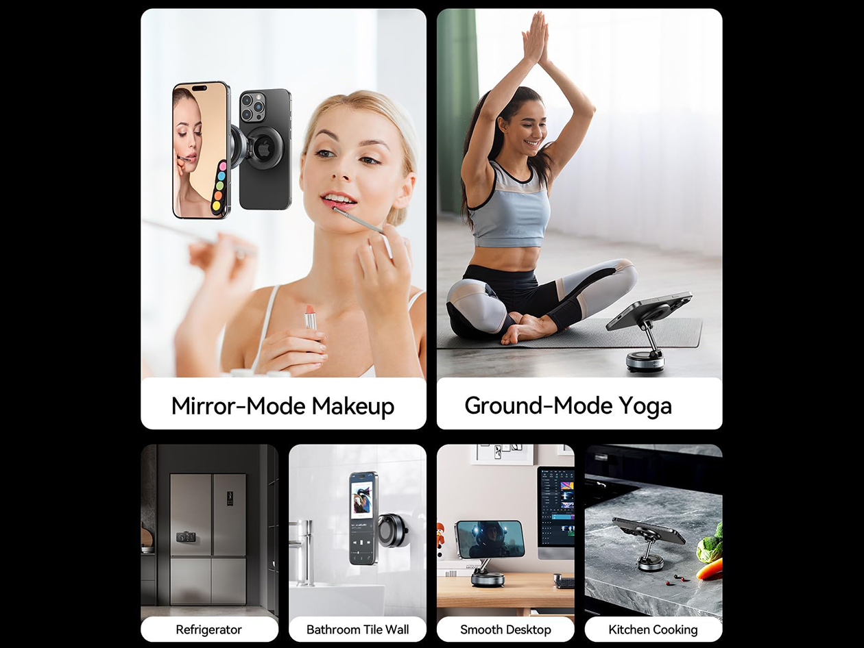 360° Adjustable Magnetic Suction Cup Phone Mount (Black/2-Pack)