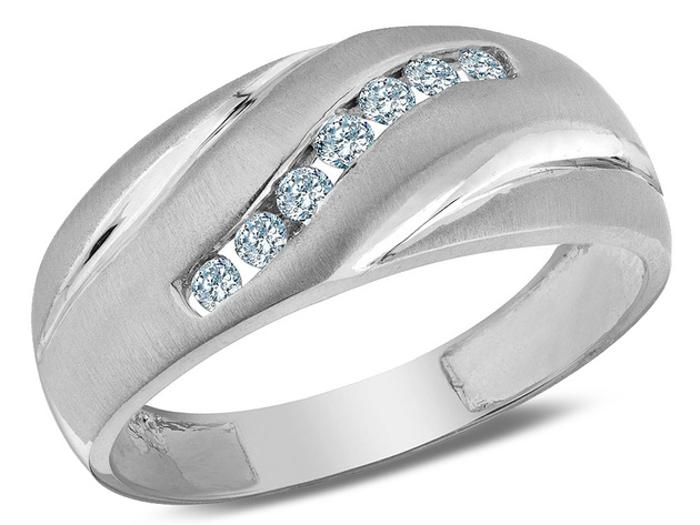 1/4 Carat (ctw I-J, I2-I3) Mens Diamond Wedding Band in 10K White Gold - 12