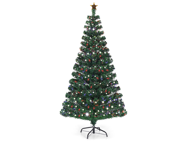 Costway Fiber Optic 6'Pre-Lit Artificial Christmas Tree 230 Lights Top - Green