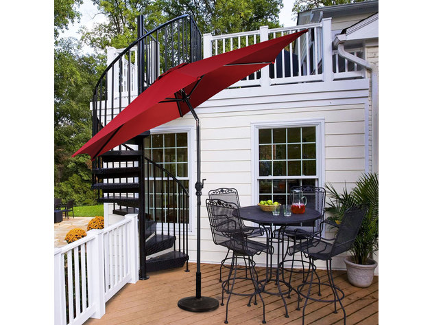 Costway 10FT Patio Umbrella 6 Ribs Market Steel Tilt W/ Crank Outdoor Garden Burgundy