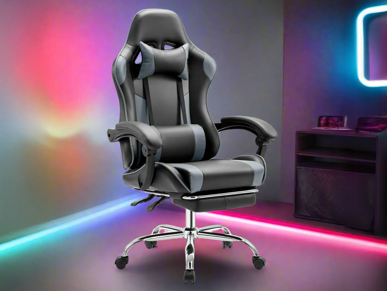 Dragon X2 Gaming Chair with Lumbar Support & Foot Rest (Gray)