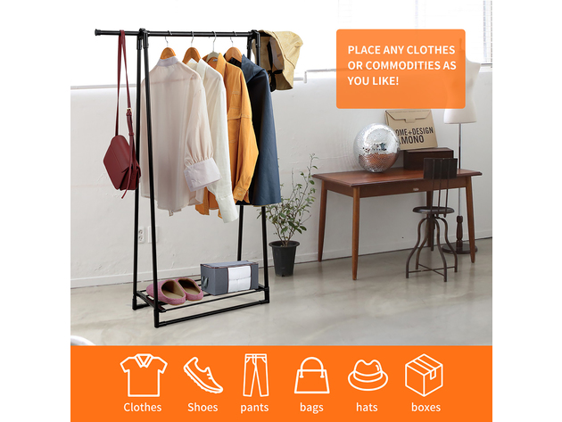 Costway A-Frame Garment Rack Folding Clothes Hanger w/ Extendable Hanging Rod&Shoe Shelf - Black