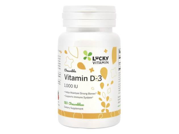 LuckyVitamin - Vitamin D3 Fruit Flavored 1000 IU - 180 Chewable Tablets