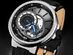 Stührling Legacy Automatic 45mm Skeleton Dual Time Watch (Black Dial/Black Leather/Silver Case)