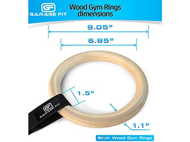 Garage Fit Wood Premium Heavy Duty Cross Gymnastic Rings, 1.1" - Black Numbered