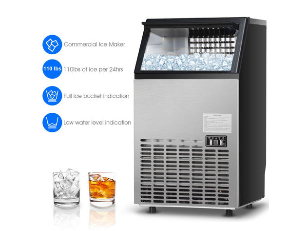 Built-In Stainless Steel Commercial 110Lbs/24H Ice Maker Portable Ice Machine - Black