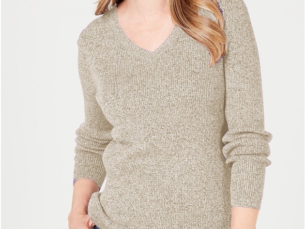 Karen Scott Women's Ribbed V-Neck Sweater Beige Size Extra Large