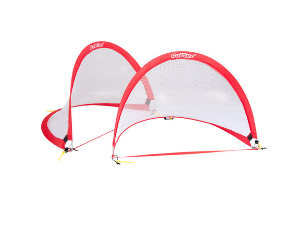 Goplus Set of 2 Portable 4' Pop-Up Soccer Goals Set For Backyard w Carrying Bag 6 Cones Red