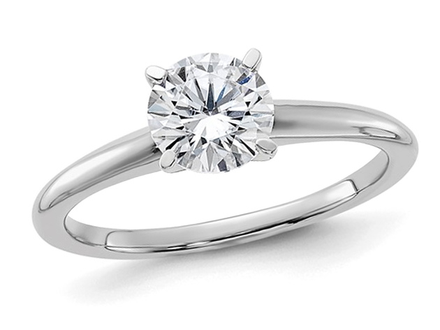 1.00 Carat (ctw) Synthetic Moissanite Solitaire Engagement Ring in 14K White Gold - 9