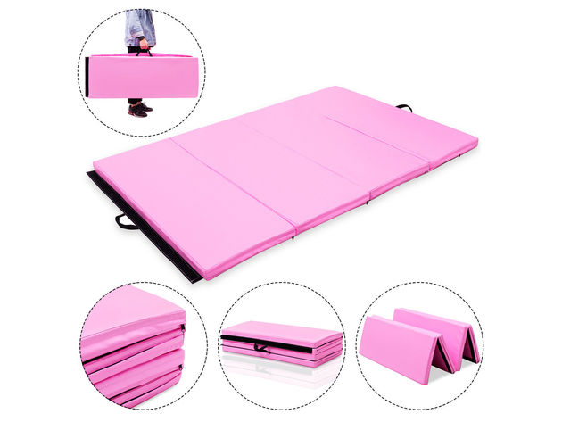 Costway 4'x6'x2'' Gymnastics Mat PU Thick Folding Panel Gym Pink