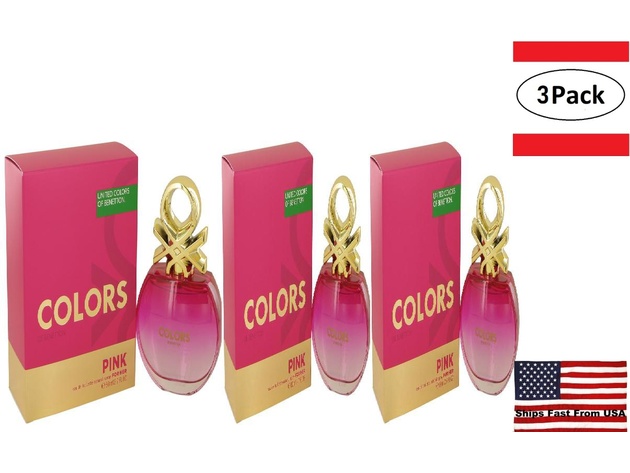 3 Pack Colors Pink by Benetton Eau De Toilette Spray 2.7 oz for Women