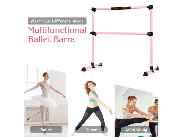 Goplus Portable Ballet Barre 4ft Freestanding Adjustable Double Dance Bar  Pink
