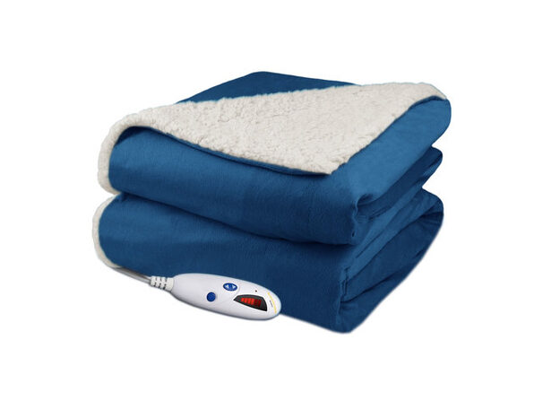 Pure Warmth Velour Sherpa Electric Heated Warming Throw Blanket Digital ...