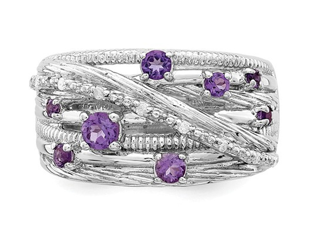 Purple Amethyst Ring Band 2/5 Carat (ctw) in Sterling Silver - 8
