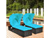 Costway 2 Piece Patio Rattan Lounge Chair Chaise Cushioned Top Canopy Adjustable Turquoise