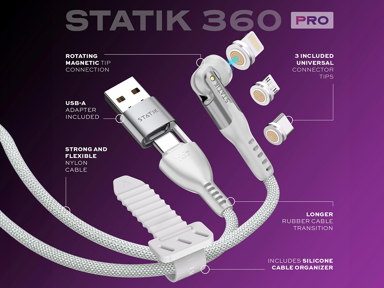 Statik 360 Pro 100W Universal Magnetic Charge Cable (6ft/White)