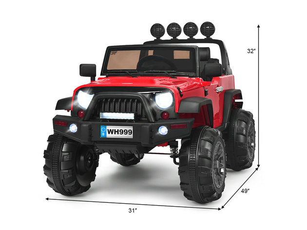 Costway 12V Kids Ride On Truck RC Car w/ LED Lights Music Trunk Red - Red