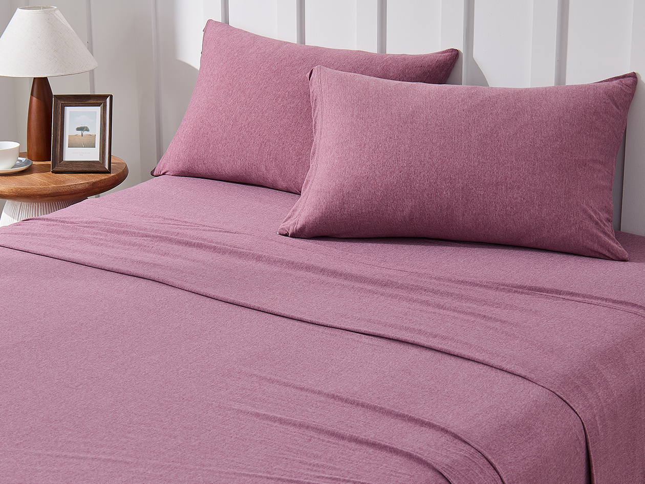 Kathy Ireland 4 Piece Heathered Jersey Knit Cotton Sheet Set (Queen/Rose)