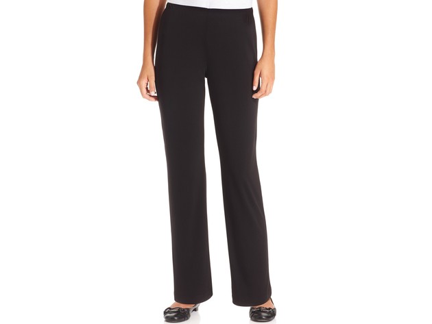 NY Collection Petite Women's Pull-On Straight-Leg Pants Black Size Medium