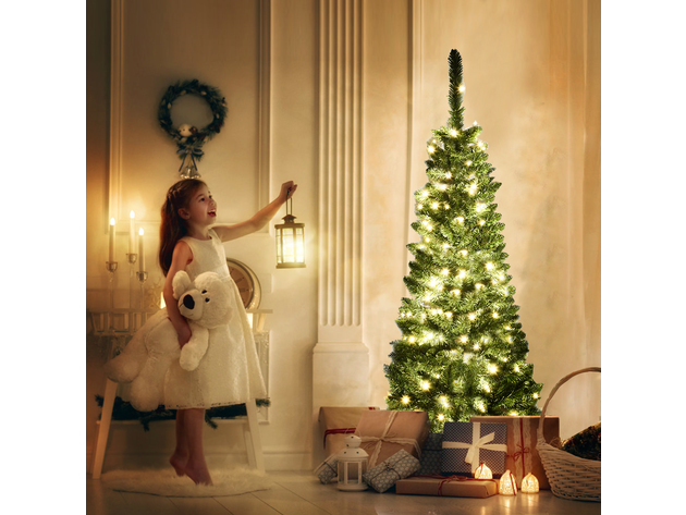 4.5 Foot Pre-Lit Hinged Pencil Christmas Tree 150 White Lights