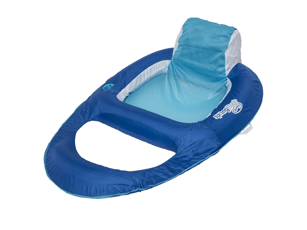 SwimWays Spring Float Recliner Swim Lounger for Pool or Lake, Lay Back in the Mesh Seat and Float Into Relaxation, Dark Blue/Light Blue (New Open Box)