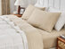 Kathy Ireland 4 Piece Heathered Jersey Knit Cotton Sheet Set (Queen/Oatmeal)