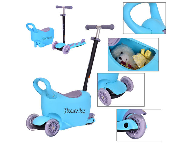 Costway Kids Scooter 3 In 1 Blue Kick Wheel Adjust Handle Bar w Storage Christmas Gift - Blue