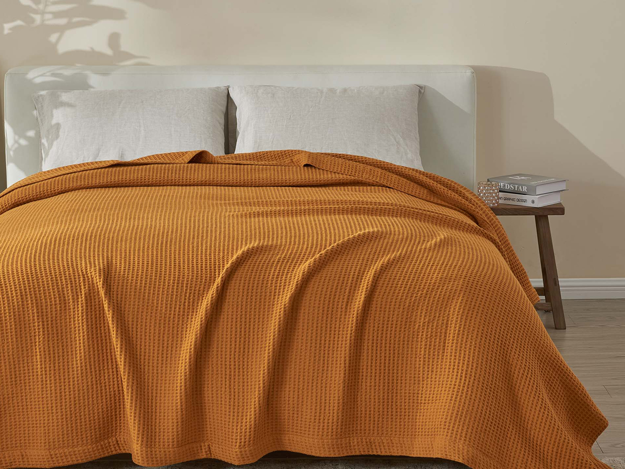 Vintage Cotton Waffle Blanket (Queen/Bronze)