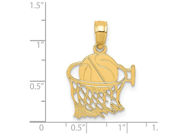 14K Yellow Gold Basketball and Hoop Pendant Necklace with Chain
