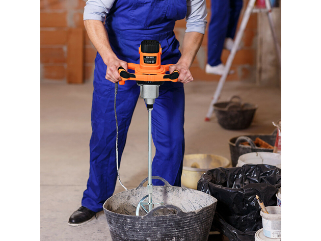 Costway 1400W Electric Concrete Cement Mi xer Handheld Plaster Grout Paint Thinset Mortar - Orange