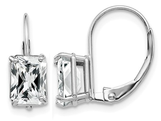 7x5mm Emerald Cut Synthetic Cubic Zirconia (CZ) (CZ) Leverback Earrings in in 14K White Gold