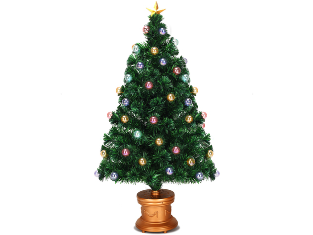 Costway 4Ft Pre-Lit Fiber Optical Firework Christmas Tree Gold Top Star - Green
