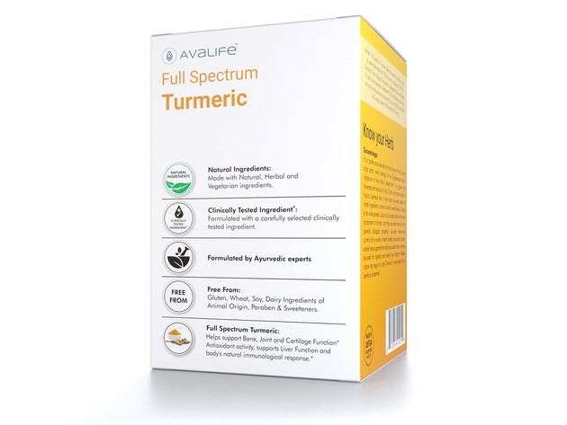 Avalife Full Spectrum Turmeric - High Potency Natural Antioxidants Curcumin Supplements for Men & Women - 60 Capsules